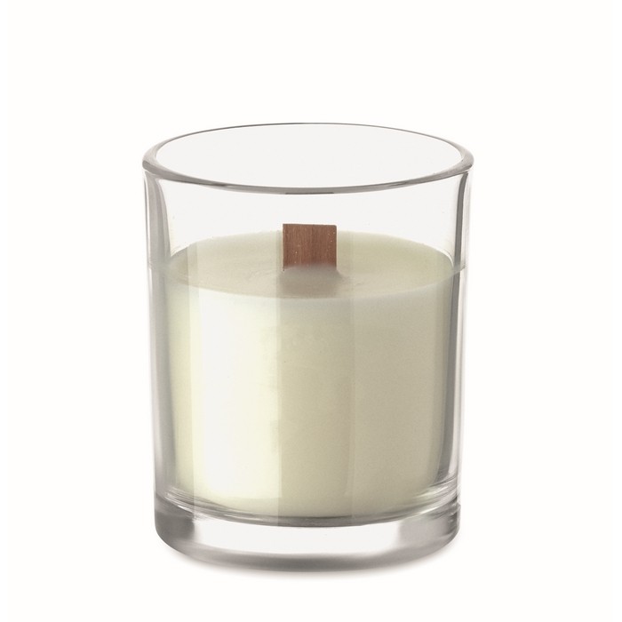 Vela con aroma a vainilla de cera vegetal y mecha de madera color transparente septima vista Vela con aroma a vainilla de cera vegetal y mecha de madera color transparente septima vista