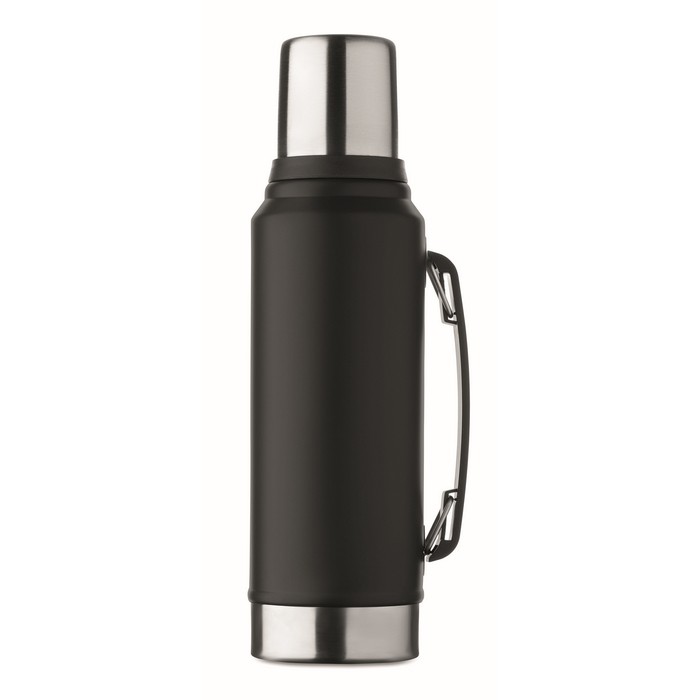 Termo de acero inoxidable reciclado con 1 vaso y asa lateral 1L color negro segunda vista