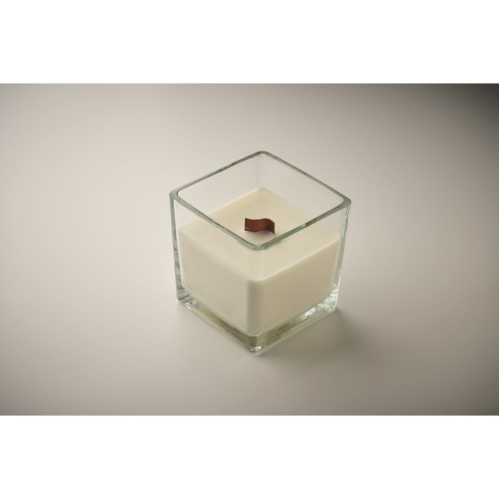 Vela grande olor a vainilla de una mecha en tarro de vidrio color transparente vista fotografía tercera vista Vela grande olor a vainilla de una mecha en tarro de vidrio color transparente vista fotografía tercera vista