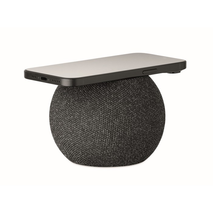 Altavoz redondo con detalle de bambú negro en parte superior color negro segunda vista Altavoz redondo con detalle de bambú negro en parte superior color negro segunda vista