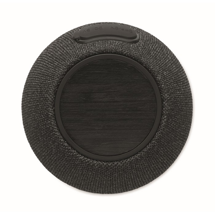 Altavoz redondo con detalle de bambú negro en parte superior color negro quinta vista Altavoz redondo con detalle de bambú negro en parte superior color negro quinta vista