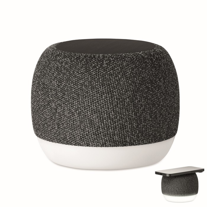 Pequeño altavoz inalámbrico de RPET y detalle de bambú negro color negro Pequeño altavoz inalámbrico de RPET y detalle de bambú negro color negro