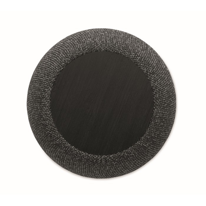 Pequeño altavoz inalámbrico de RPET y detalle de bambú negro color negro sexta vista Pequeño altavoz inalámbrico de RPET y detalle de bambú negro color negro sexta vista