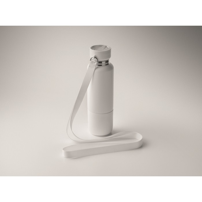 Botella isotérmica con asa y vaso en parte inferior 500ml color blanco vista fotografía septima vista Botella isotérmica con asa y vaso en parte inferior 500ml color blanco vista fotografía septima vista