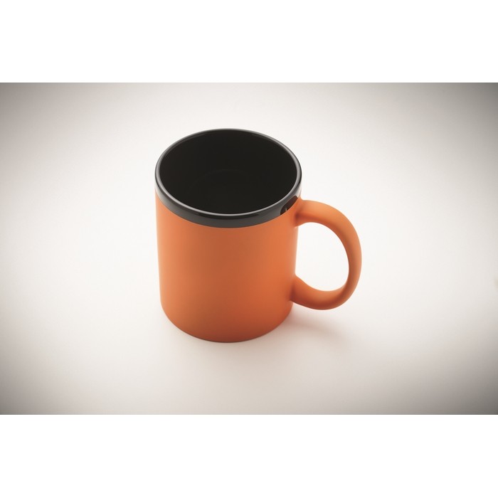 Taza de cerámica con revestimiento de tacto suave de colores 300ml color naranja vista fotografía cuarta vista Taza de cerámica con revestimiento de tacto suave de colores 300ml color naranja vista fotografía cuarta vista