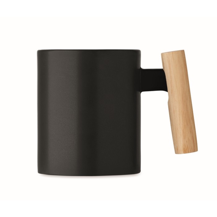 Taza de cerámica con original asa recta de madera 320ml color negro cuarta vista Taza de cerámica con original asa recta de madera 320ml color negro cuarta vista