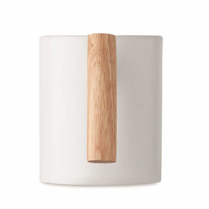 Taza de cerámica con original asa recta de madera 320ml color blanco sexta vista Taza de cerámica con original asa recta de madera 320ml color blanco sexta vista