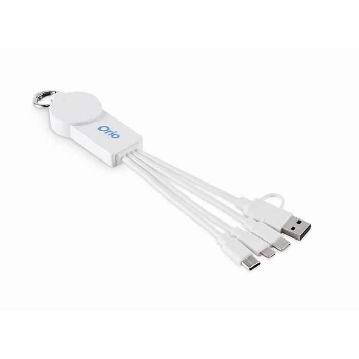 Llavero con distintos cables de carga con distintas salidas color blanco vista principal cuarta vista Llavero con distintos cables de carga con distintas salidas color blanco vista principal cuarta vista