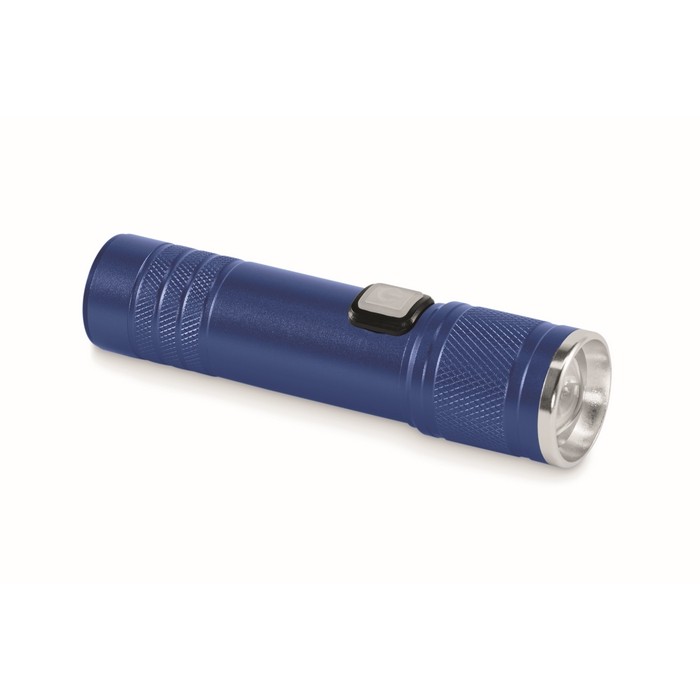 Linterna de aluminio reciclado extensible con 3 ajustes de luz y zoom color azul Linterna de aluminio reciclado extensible con 3 ajustes de luz y zoom color azul