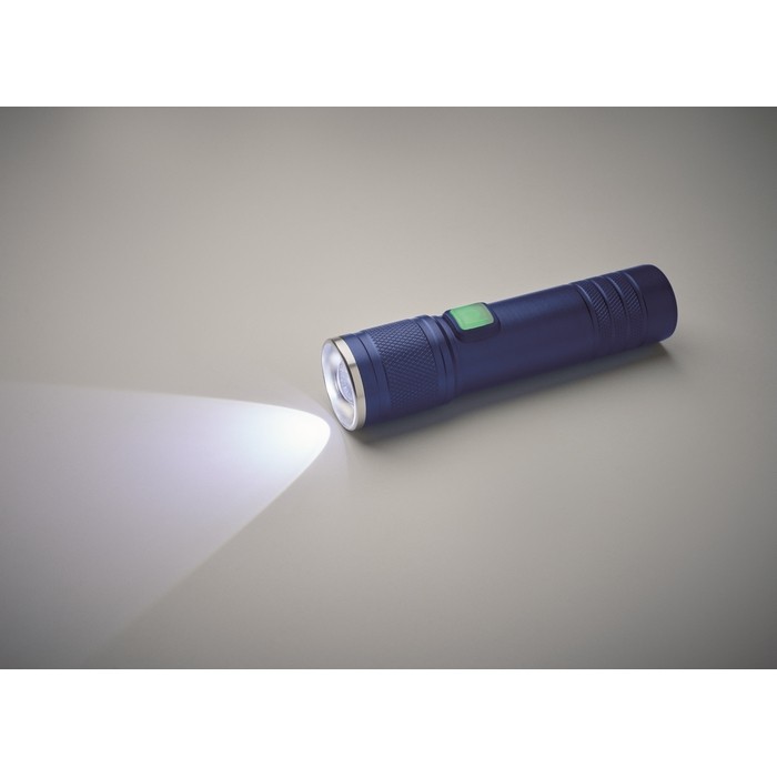 Linterna de aluminio reciclado extensible con 3 ajustes de luz y zoom color azul vista fotografía sexta vista Linterna de aluminio reciclado extensible con 3 ajustes de luz y zoom color azul vista fotografía sexta vista