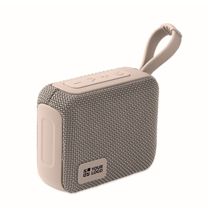 Pequeño altavoz inalámbrico con asa a juego para transporte color gris vista de impresión Pequeño altavoz inalámbrico con asa a juego para transporte color gris vista de impresión