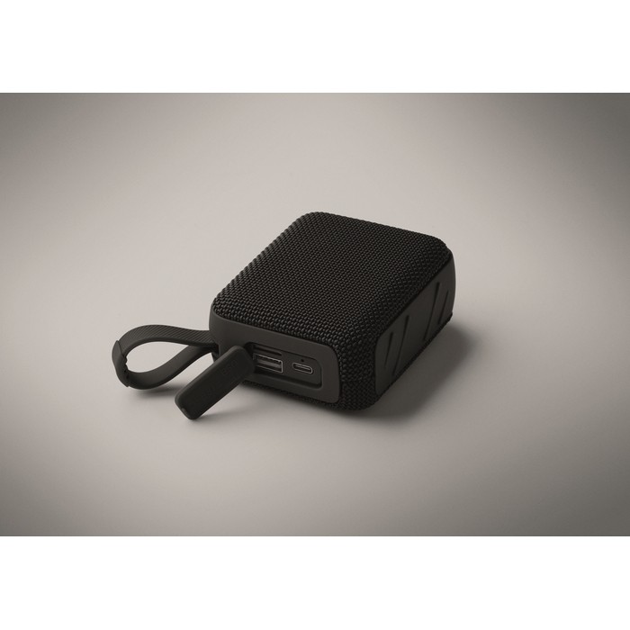 Pequeño altavoz inalámbrico con asa a juego para transporte color negro vista fotografía sexta vista Pequeño altavoz inalámbrico con asa a juego para transporte color negro vista fotografía sexta vista