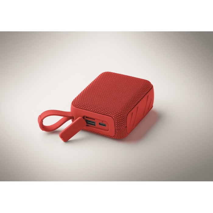 Pequeño altavoz inalámbrico con asa a juego para transporte color rojo vista fotografía sexta vista Pequeño altavoz inalámbrico con asa a juego para transporte color rojo vista fotografía sexta vista