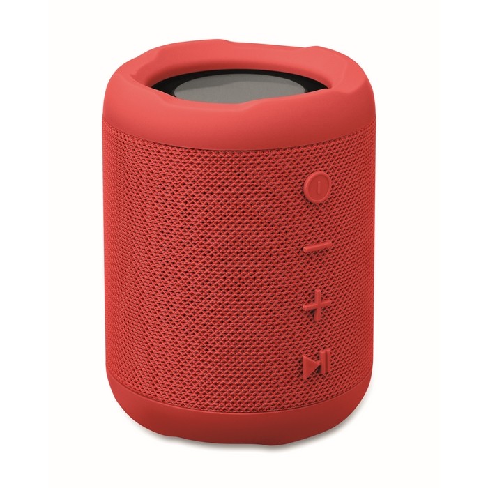Pequeño altavoz inalámbrico de tejido RPET de 3hs de reproducción color rojo Pequeño altavoz inalámbrico de tejido RPET de 3hs de reproducción color rojo