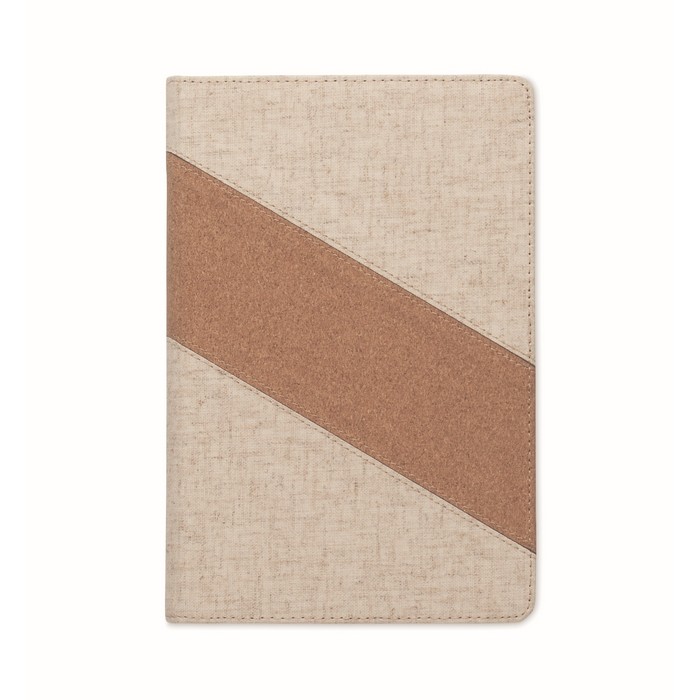 Libreta con detalles de corcho y algodón y cargador inalámbrico A5 color beige sexta vista