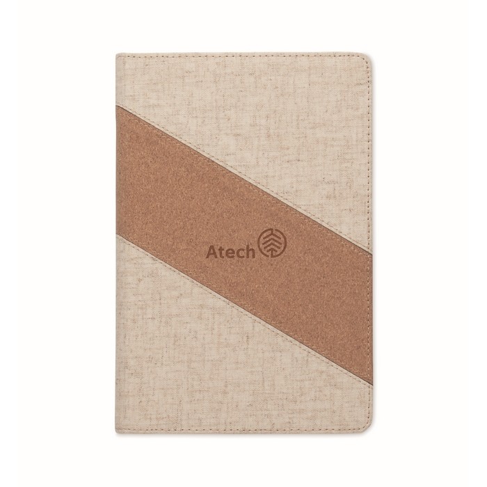 Libreta con detalles de corcho y algodón y cargador inalámbrico A5 color beige vista principal