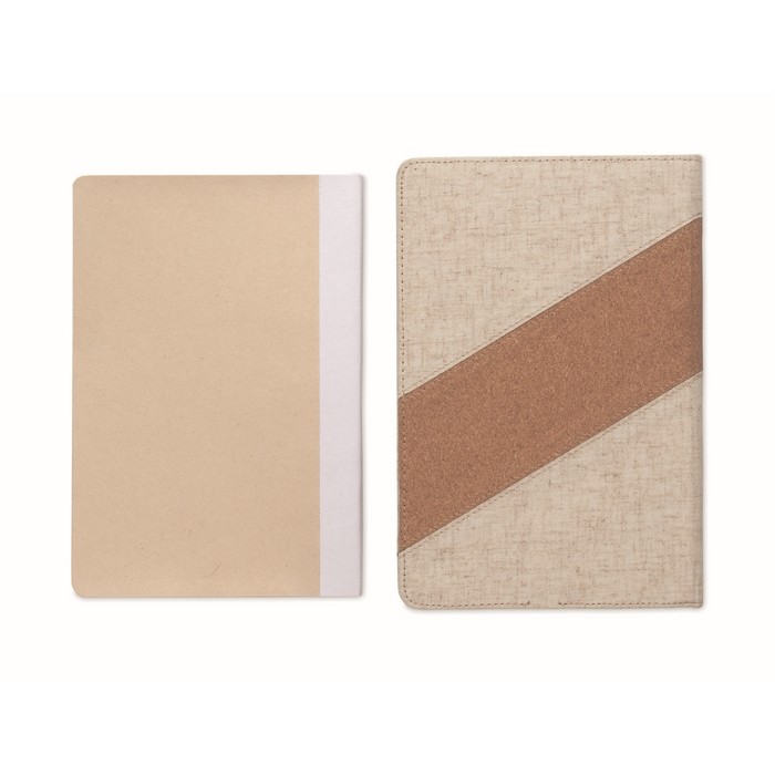 Libreta con detalles de corcho y algodón y cargador inalámbrico A5 color beige octava vista