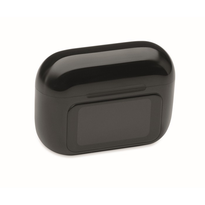 Auriculares inalámbricos con estuche de pantalla táctil color negro tercera vista Auriculares inalámbricos con estuche de pantalla táctil color negro tercera vista