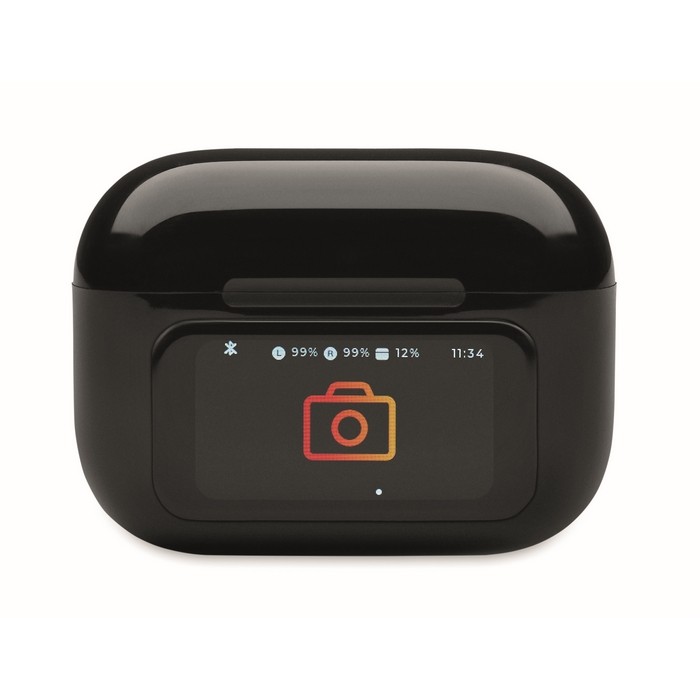 Auriculares inalámbricos con estuche de pantalla táctil color negro decima vista Auriculares inalámbricos con estuche de pantalla táctil color negro decima vista