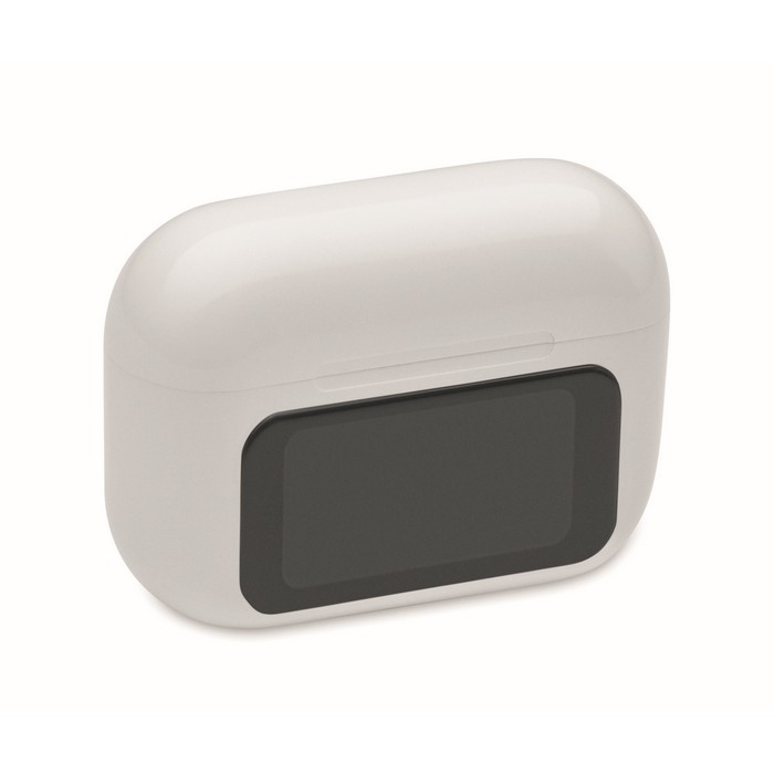 Auriculares inalámbricos con estuche de pantalla táctil color blanco tercera vista Auriculares inalámbricos con estuche de pantalla táctil color blanco tercera vista