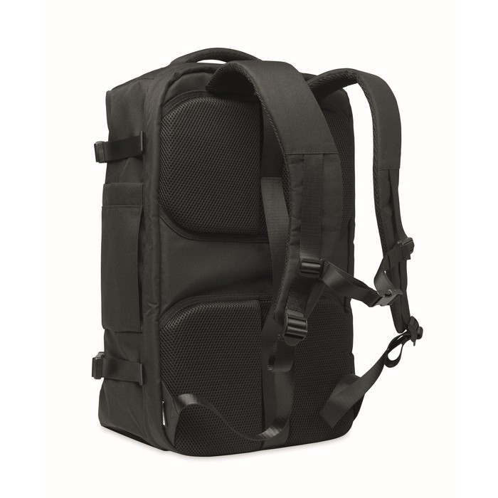 Mochila ideal para viajes con múltiples compartimientos color negro segunda vista