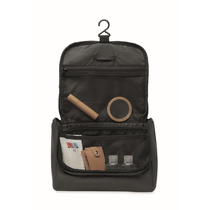 Neceser organizador de un compartimiento con gancho para colgar color negro segunda vista Neceser organizador de un compartimiento con gancho para colgar color negro segunda vista