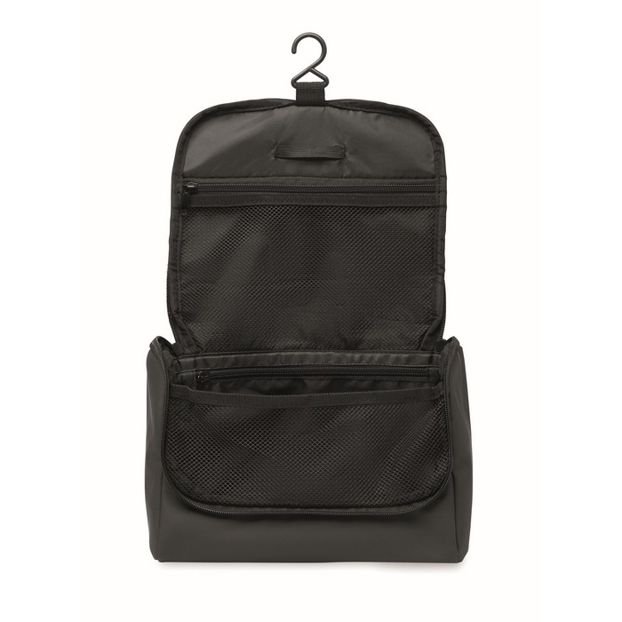 Neceser organizador de un compartimiento con gancho para colgar color negro tercera vista Neceser organizador de un compartimiento con gancho para colgar color negro tercera vista