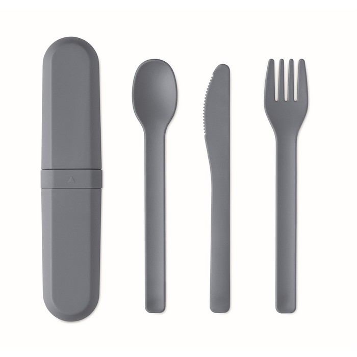 Set de 3 cubiertos reutilizables y sostenibles en estuche a juego color negro mate Set de 3 cubiertos reutilizables y sostenibles en estuche a juego color negro mate