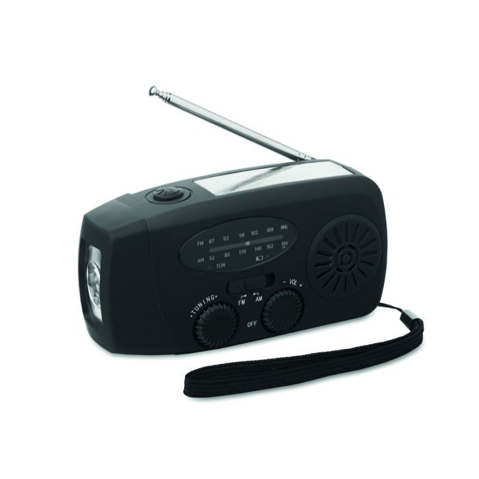Radio portátil solar con linterna y batería externa de emergencia color negro Radio portátil solar con linterna y batería externa de emergencia color negro
