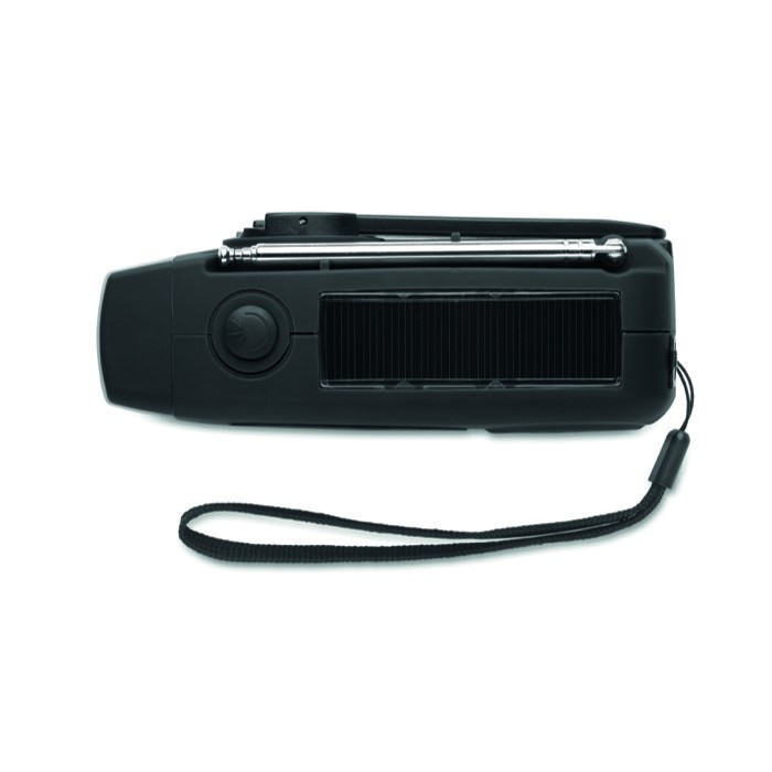 Radio portátil solar con linterna y batería externa de emergencia color negro Radio portátil solar con linterna y batería externa de emergencia color negro