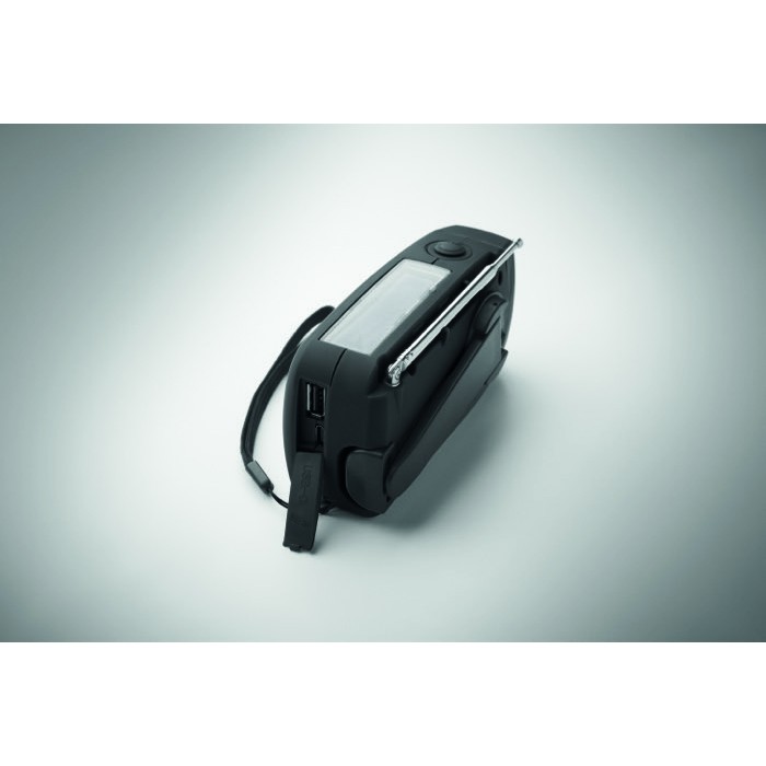 Radio portátil solar con linterna y batería externa de emergencia color negro Radio portátil solar con linterna y batería externa de emergencia color negro