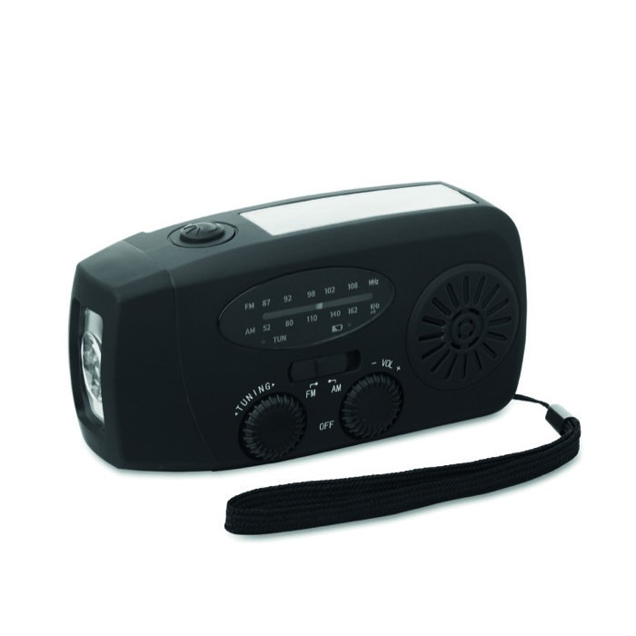 Radio portátil solar con linterna y batería externa de emergencia color negro Radio portátil solar con linterna y batería externa de emergencia color negro