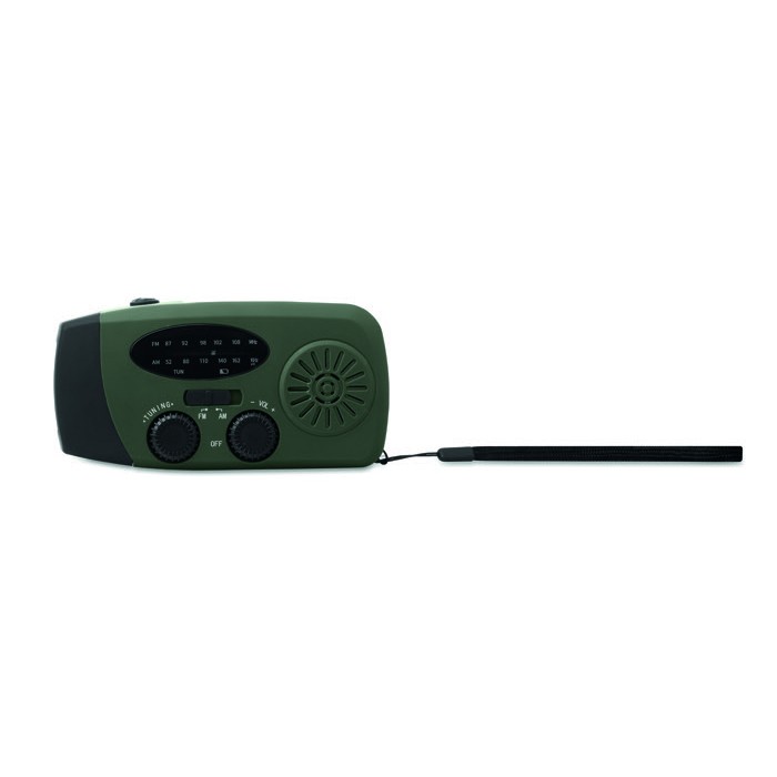 Radio portátil solar con linterna y batería externa de emergencia color verde oscuro Radio portátil solar con linterna y batería externa de emergencia color verde oscuro