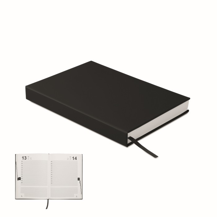 Libreta con agenda perpetuo de vista diaria con marca página a juego A5 color negro Libreta con agenda perpetuo de vista diaria con marca página a juego A5 color negro
