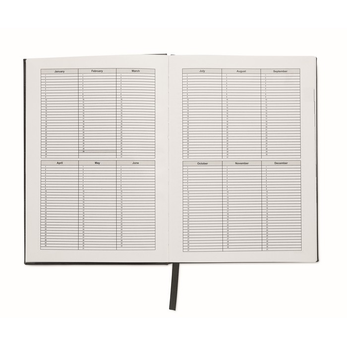 Libreta con agenda perpetuo de vista diaria con marca página a juego A5 color negro sexta vista Libreta con agenda perpetuo de vista diaria con marca página a juego A5 color negro sexta vista