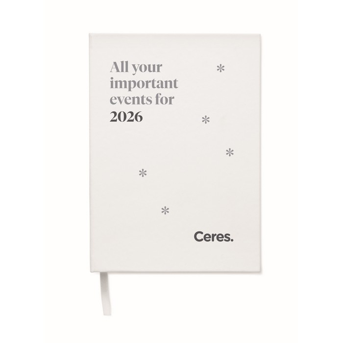 Libreta con agenda perpetuo de vista diaria con marca página a juego A5 color blanco vista principal Libreta con agenda perpetuo de vista diaria con marca página a juego A5 color blanco vista principal