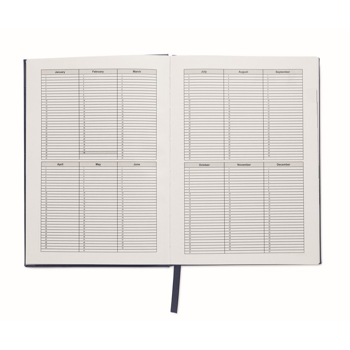 Libreta con agenda perpetuo de vista diaria con marca página a juego A5 color azul marino sexta vista Libreta con agenda perpetuo de vista diaria con marca página a juego A5 color azul marino sexta vista