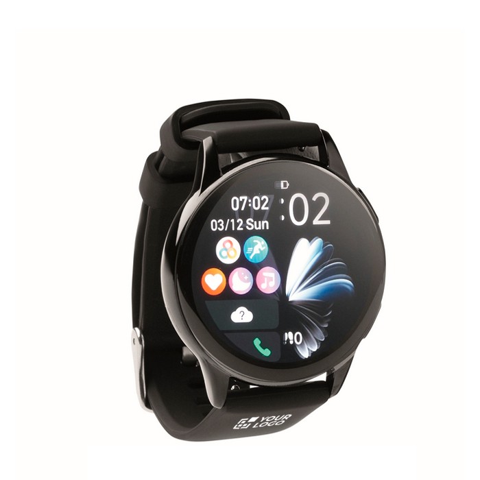 Smartwatch inalámbrico a prueba de agua con correa de silicona color negro vista de impresión Smartwatch inalámbrico a prueba de agua con correa de silicona color negro vista de impresión