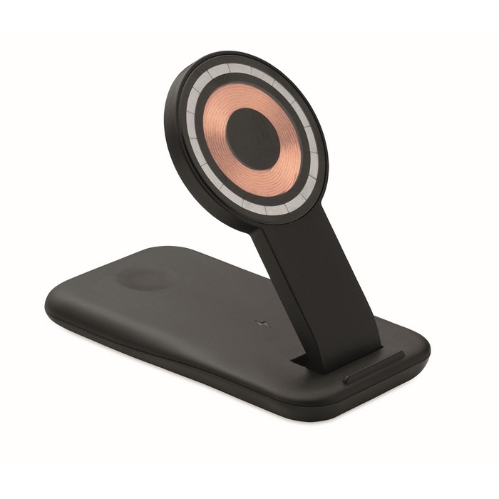 Base de carga 3 en 1 con soporte para móvil aptos para Apple® color negro Base de carga 3 en 1 con soporte para móvil aptos para Apple® color negro