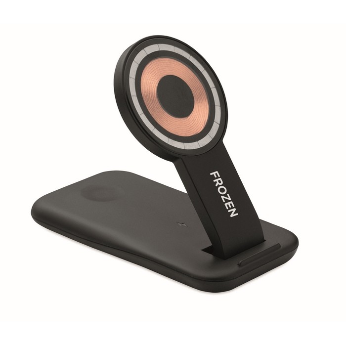 Base de carga 3 en 1 con soporte para móvil aptos para Apple® color negro vista principal Base de carga 3 en 1 con soporte para móvil aptos para Apple® color negro vista principal