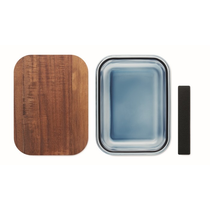 Fiambrera de cristal con tapa de madera y cinta elástica de cierre color azul transparente quinta vista Fiambrera de cristal con tapa de madera y cinta elástica de cierre color azul transparente quinta vista