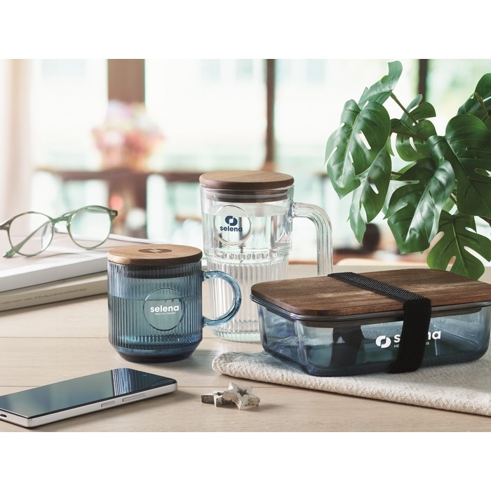 Taza original de cristal estriado con tapa de madera de acacia 300ml quinta vista Taza original de cristal estriado con tapa de madera de acacia 300ml quinta vista