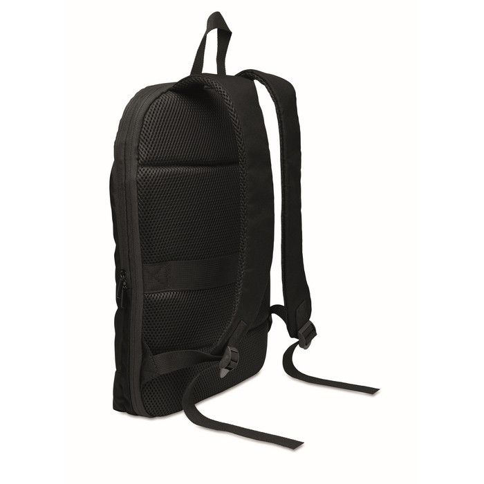 Mochila para portátil de RPET y PU con correa para equipaje 16'' color negro tercera vista