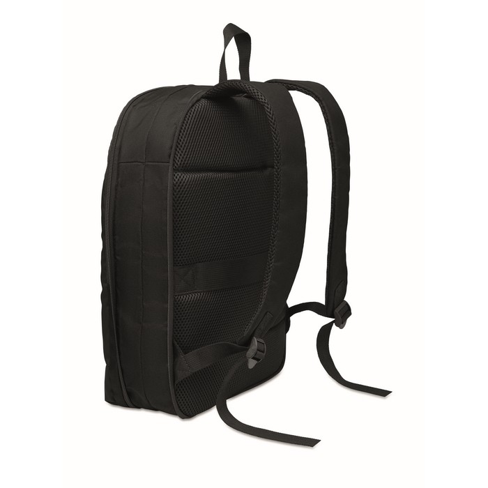Mochila para portátil de RPET y PU con correa para equipaje 16'' color negro cuarta vista