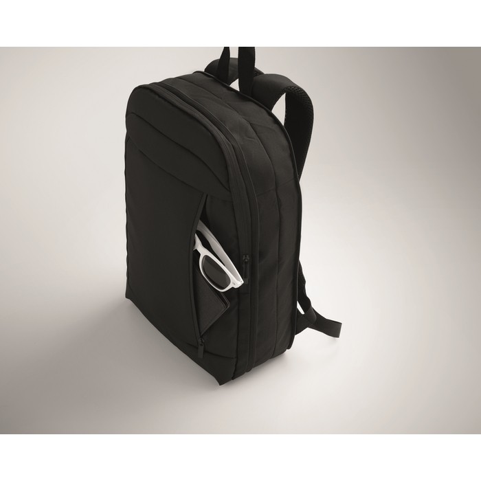 Mochila para portátil de RPET y PU con correa para equipaje 16'' color negro vista fotografía