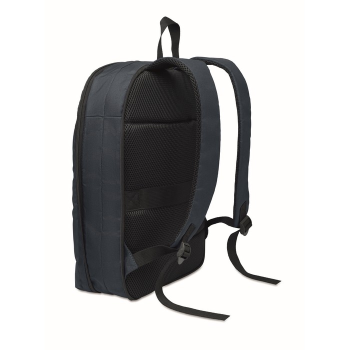 Mochila para portátil de RPET y PU con correa para equipaje 16'' color azul cuarta vista