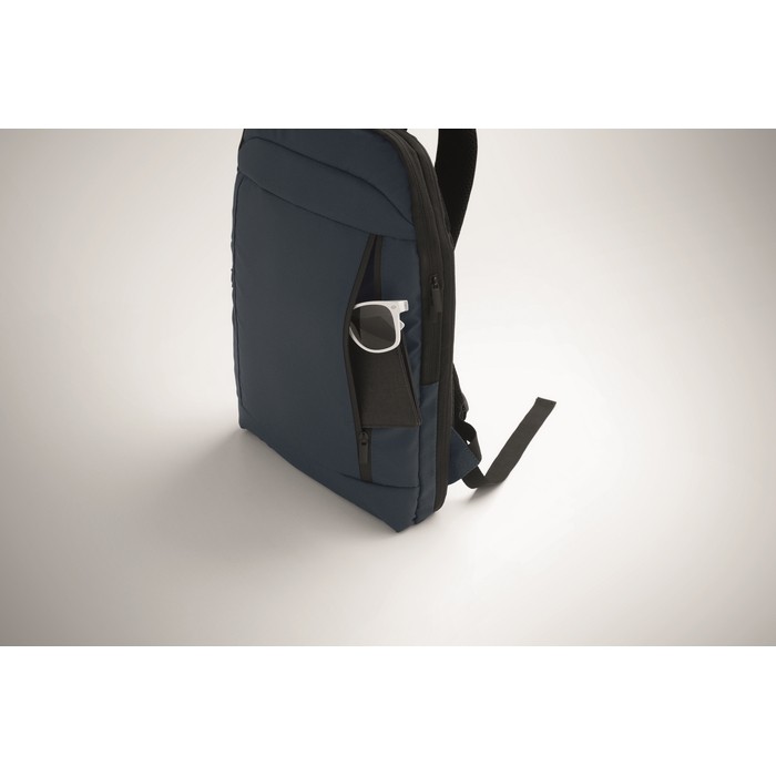 Mochila para portátil de RPET y PU con correa para equipaje 16'' color azul vista fotografía
