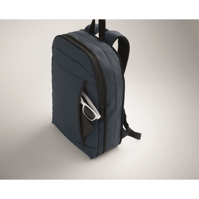 Mochila para portátil de RPET y PU con correa para equipaje 16'' color azul vista fotografía