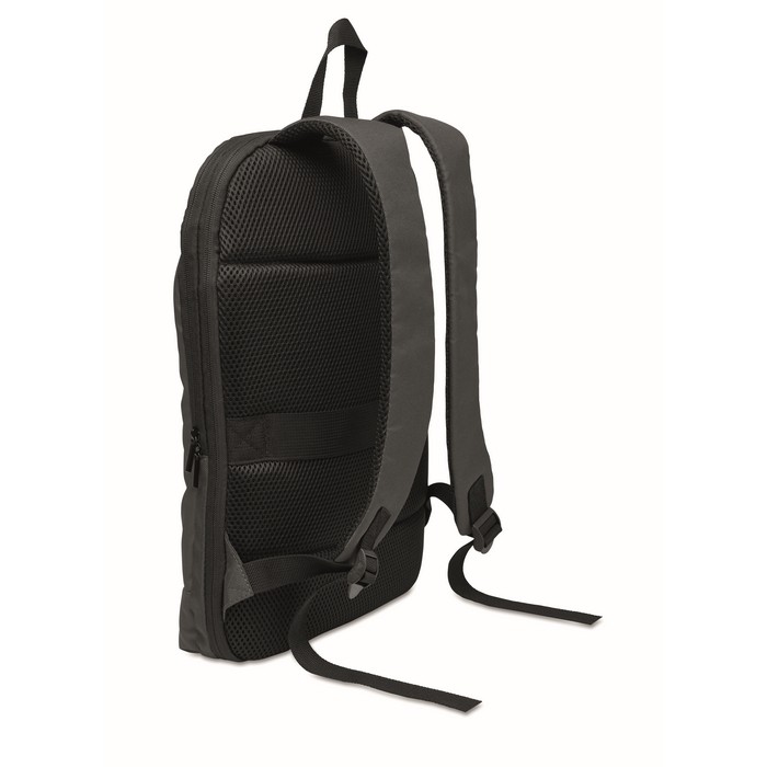 Mochila para portátil de RPET y PU con correa para equipaje 16'' color gris oscuro tercera vista