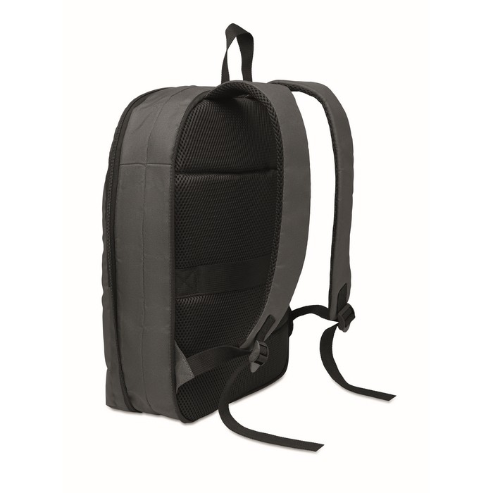 Mochila para portátil de RPET y PU con correa para equipaje 16'' color gris oscuro cuarta vista